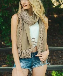 Leto Accessories Clothing, Accessories & Mens Frayed Stitch Tassel Trim Lightweight Scarf - Mocha