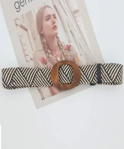 ESLEY Woven Straw Wooden Buckle Belt Clothing, Accessories & Mens