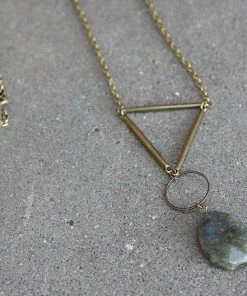 DaniAWESOME Geometric Brass Labradorite Pendant Necklace Clothing, Accessories & Mens