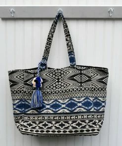 Chloe & Lex Clothing, Accessories & Mens Denim Stripes Tote With Tassel