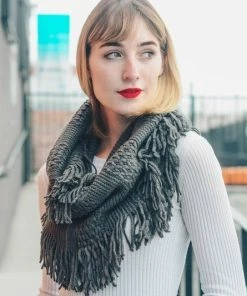 Leto Accessories Clothing, Accessories & Mens Grey Pointelle Fringe Infinity Scarf