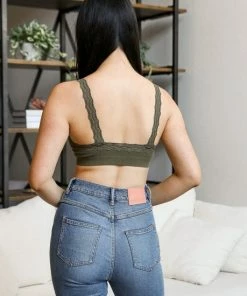 Leto Accessories Clothing, Accessories & Mens Olive Lace Trim Padded Bralette