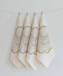 Hearth And Harrow Set Of 4 Organic Tree Ring Cloth Napkins (Mocha Brown)