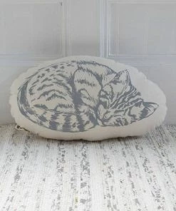 Hearth And Harrow Sleeping Cat Pillow (Grey)