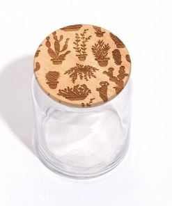 Lucca Succulents Wood Lid Glass Jar