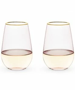 Twine - Garden Party: Rose Crystal Stemless Wine Glass Set By Twine