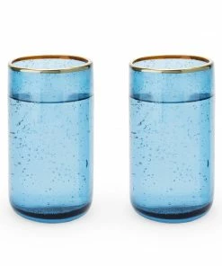 Seaside: Deep Blue Bubble Glass Tumbler Set By Twine