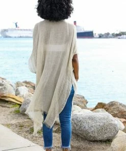 Leto Accessories Clothing, Accessories & Mens Natural Sequin Border Frayed Trim Kimono