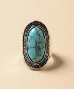 Leto Accessories Vintage Turquoise Stone Ring