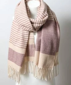 Leto Accessories Mauve Contemporary Stripe Woven Tassel Scarf
