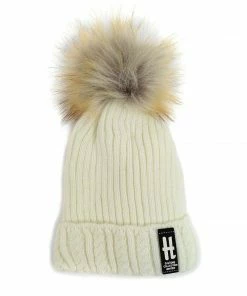 Selini New York Kid's Ribbed & Cable Knit Pom Pom Beanie Ski Hat