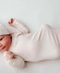 Three Little Tots Ribbed Sandy Tan Knotted Gown Baby & Pets