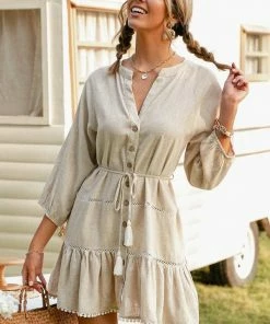 ESLEY Stylish Button-Up Tiered Mini Dress