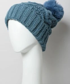 Leto Accessories Blue Thermal Lining Cable Knit Beanie