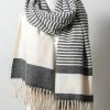 Leto Accessories Black And White Contemporary Stripe Woven Tassel Scarf