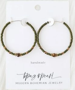Topaz & Pearl Clothing, Accessories & Mens Bronzed Hoops - Army Green