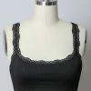 Leto Accessories Black Ribbed Crop Tank Lace Strap Bralette