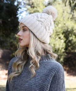 Leto Accessories Thermal Lining Cable Knit Beanie