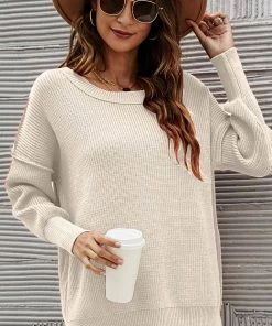 ESLEY Beige Casual Loose Long Sleeves Sweater Clothing, Accessories & Mens