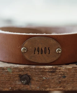 The Traveling Penny Custom Zip/Area Code Leather Cuff Mens
