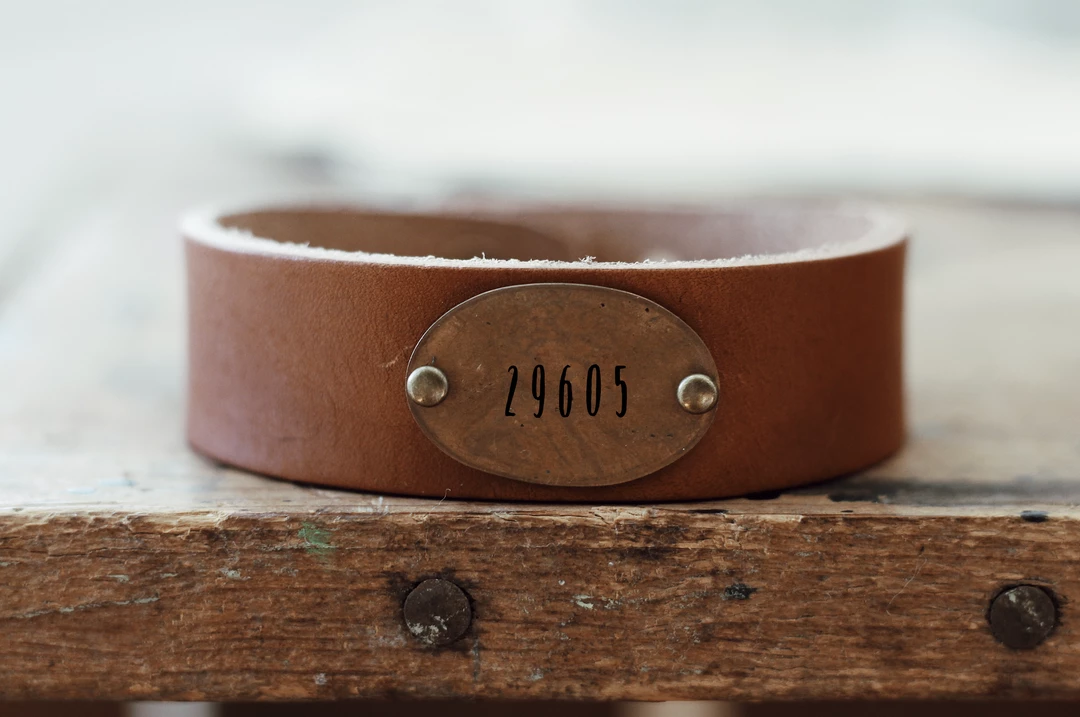 Hot Sale 👏 The Traveling Penny Custom Zip/Area Code Leather Cuff Mens 😍 1 The Traveling Penny Custom Zip/Area Code Leather Cuff Mens