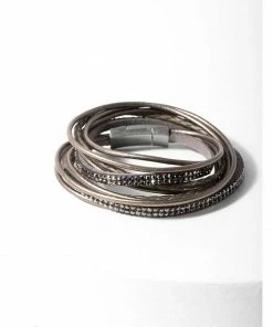 SAACHI Clothing, Accessories & Mens Urban Wrap Crystal Stackable PU Leather Bracelet