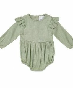 Babe Basics Baby & Pets Sage Flutter Sleeve Linen Baby Romper