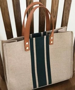 ESLEY Striped Canvas Tote Bag