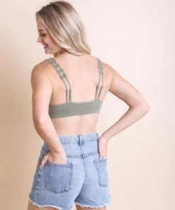 Leto Accessories Olive Boho Eye Lace Applique Bralette Clothing, Accessories & Mens