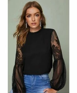 Ironsupersponge Women Sweet Lace Splicing Long Sleeve Blouse Clothing, Accessories & Mens