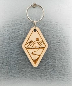 Steamer Lane Design Mountains And River Wood Keychain Clothing, Accessories & Mens