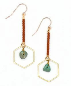 Topaz & Pearl Hexagon Drop Earrings, Turquoise & Red