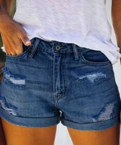 ESLEY Medium Wash Cuffed Denim Shorts! Clothing, Accessories & Mens
