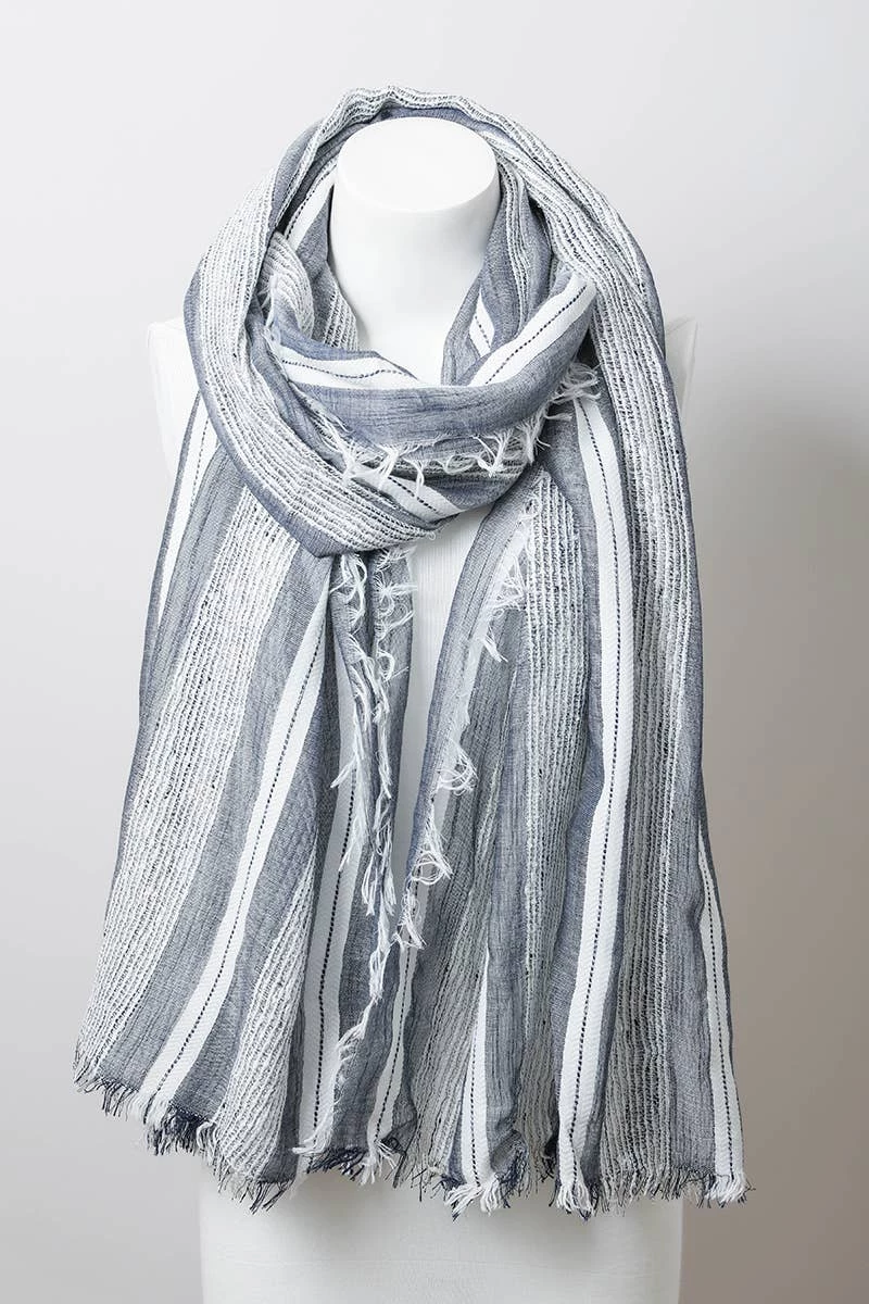 Wholesale 🎉 Leto Accessories Woven Vertical Stripe Frayed Edge Scarf ❤️ 1 Leto Accessories Woven Vertical Stripe Frayed Edge Scarf