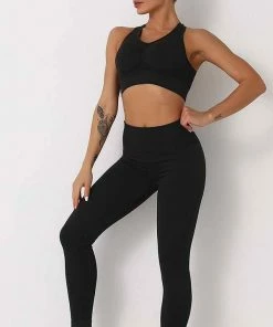 ESLEY Black Ribbed Two Pieces Set Sport Wear Clothing, Accessories & Mens