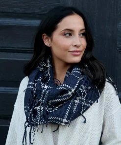 Panache Accessories Navy Plaid Infinity Scarf