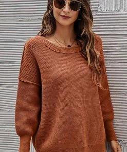 ESLEY Rust Casual Loose Long Sleeve Sweater Clothing, Accessories & Mens