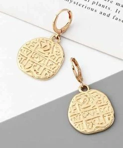 ESLEY Gold Dangle Carved Alloy Earrings