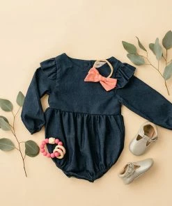 Babe Basics Denim Flutter Sleeve Baby Romper