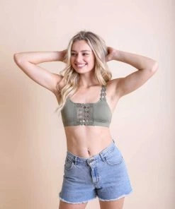 Leto Accessories Olive Boho Eye Lace Applique Bralette Clothing, Accessories & Mens