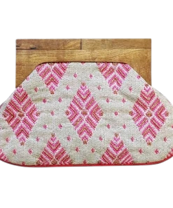 Chloe & Lex Clothing, Accessories & Mens White And Pink- Beaded Clutch With Wooden Handle