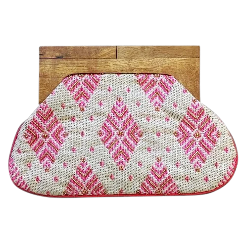 Outlet 🤩 Chloe & Lex Clothing, Accessories & Mens White And Pink- Beaded Clutch With Wooden Handle 🌟 1 Chloe & Lex Clothing, Accessories & Mens White And Pink- Beaded Clutch With Wooden Handle