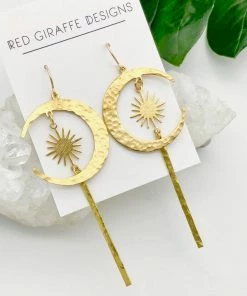 Red Giraffe Designs Clothing, Accessories & Mens Brass Hammered Moon & Star Earrings