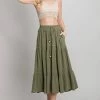 Allie Rose Olive Linen Tiered Midi Skirt With Pintuck Detail