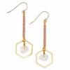 Topaz & Pearl Hexagon Drop Earrings, Pink & White Clothing, Accessories & Mens