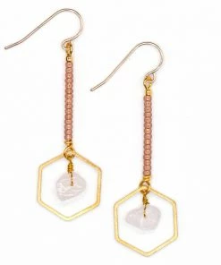 Topaz & Pearl Hexagon Drop Earrings, Pink & White Clothing, Accessories & Mens