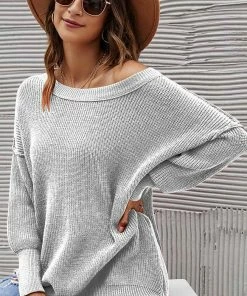 ESLEY Light Grey Casual Loose Long Sleeves Sweater