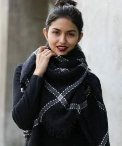 Leto Accessories Plaid Frayed Trim Blanket Scarf Clothing, Accessories & Mens