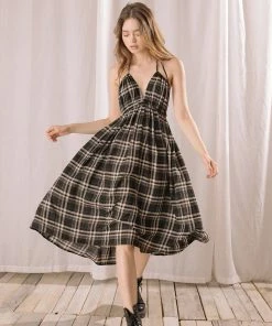Clothing, Accessories & Mens Storia Plaid Halter Midi Dress