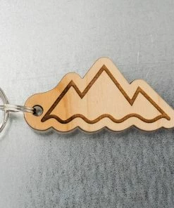 Steamer Lane Design Mountains And Waves Wood Keychain